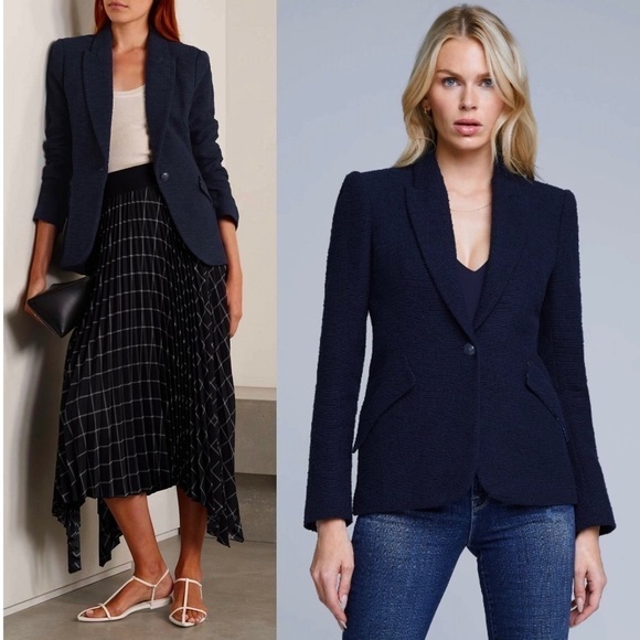 NWT L'AGENCE Navy Single Breasted Button Slim Fit Chamberlain Blazer Jacket 2 - Picture 1 of 4